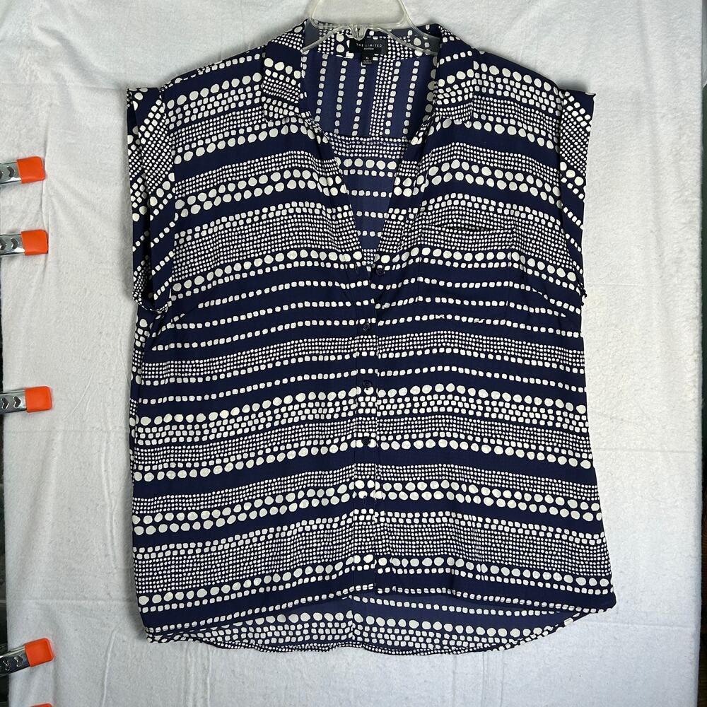 The Limited Ashton Sleeveless Blouse Womens Size XL Navy Dot Print